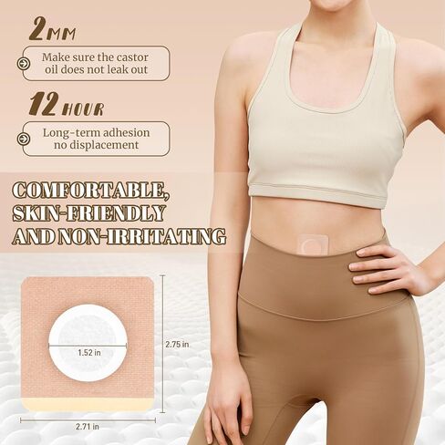 48PCS Castor Oil Patches, Castor Oil Pack Wrap, Belly Button Patch | Organic Cotton, Breathable & Self-Adhesive Pads, Anti Leakage, No Wash, Portable, Without Castor Oil, Beige in Kuwait