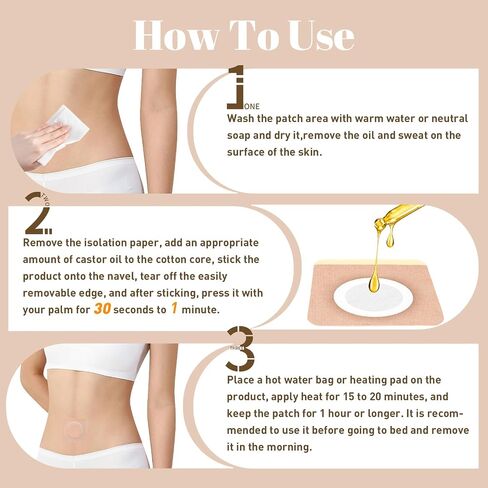 48PCS Castor Oil Patches, Castor Oil Pack Wrap, Belly Button Patch | Organic Cotton, Breathable & Self-Adhesive Pads, Anti Leakage, No Wash, Portable, Without Castor Oil, Beige in Kuwait