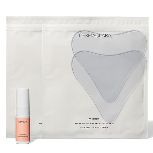 Dermaclara Silicone Patch Stretch Mark Kit - Pregnancy Stretch Mark Prevention, C Section Cover Up Belly Scar, Maternity Skincare, Silicone Gel Sheet, Reusable up to 30 Times - 2 Patches & 1 Cleanser in Kuwait