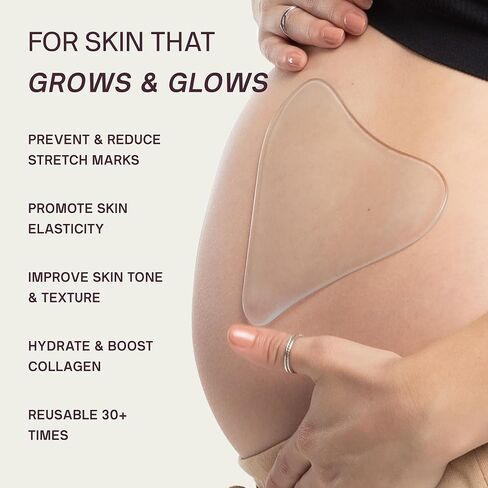 Dermaclara Silicone Patch Stretch Mark Kit - Pregnancy Stretch Mark Prevention, C Section Cover Up Belly Scar, Maternity Skincare, Silicone Gel Sheet, Reusable up to 30 Times - 2 Patches & 1 Cleanser in Kuwait