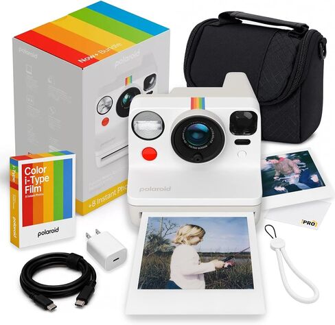 Polaroid Now Generation 3 i-Type Camera in Pebble White + 8 Film Bundle | Includes Color i-Type Film (8 Photos), Instant Camera for Travel, Parties & Creative Photography, USB-C Rechargeable in Kuwait