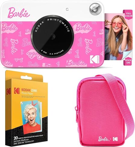 Kodak x Barbie Printomatic Full-Color Instant Print Digital Camera Barbie Deluxe Bundle (Iconic Style)+ Barbie Deluxe Camera Case + Barbie Photo Album + Zink Paper (20 Sheets) in Kuwait