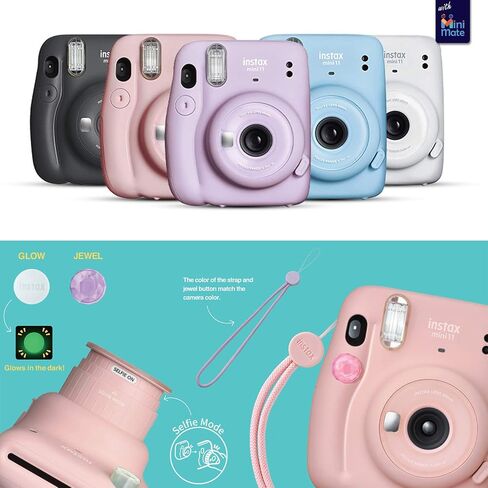 Fujifilm Instax Mini 11 Instant Camera Sky Blue + MiniMate Accessories Bundle + Fuji Instax Film Value Pack (40 Sheets) Accessories Bundle, Color Filters, Album, Frames in Kuwait