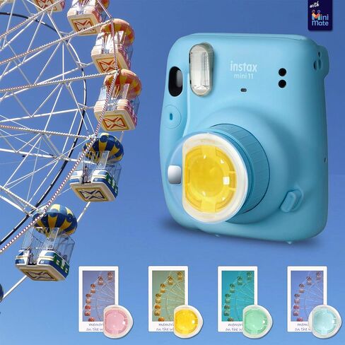 Fujifilm Instax Mini 11 Instant Camera Sky Blue + MiniMate Accessories Bundle + Fuji Instax Film Value Pack (40 Sheets) Accessories Bundle, Color Filters, Album, Frames in Kuwait