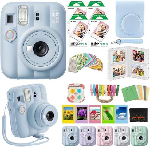 FUJIFILM instax Mini 13 Instant Film Camera (Frost Blue) with Ultimate Accessory Kit | Includes Carrying Case, 40 Sheets of Film, Stickers, Assorted Photo Frames, Photo Album, Lens Filters, + More in Kuwait