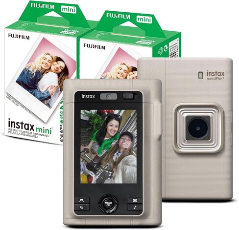 Fujifilm Instax Mini Liplay Plus Instant and Printer Beige (Sand, 2 Pack) | Hybrid Instant Camera Plus Printer, Bluetooth Printing and Remote App, Twin Instax Mini Film, Sand Beige in Kuwait