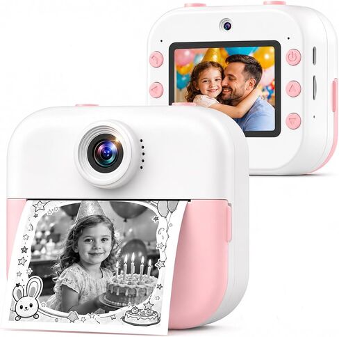 Kids Camera Instant Print Camera for Kids Ages 3-12, Christmas Birthday Gifts for Girls Boys, 1080P Dual Lens Selfie Digital Camera with 32GB Card, Portable Toy for 3 4 5 6 7 8 9 10 Year Old in Kuwait