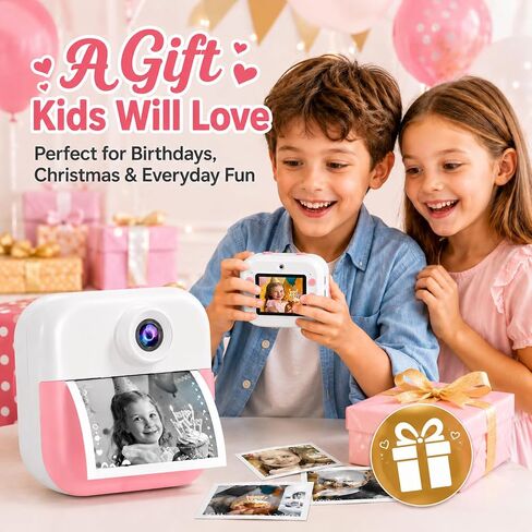Kids Camera Instant Print Camera for Kids Ages 3-12, Christmas Birthday Gifts for Girls Boys, 1080P Dual Lens Selfie Digital Camera with 32GB Card, Portable Toy for 3 4 5 6 7 8 9 10 Year Old in Kuwait