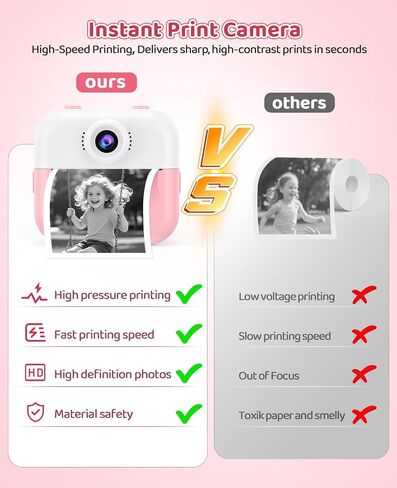 Kids Camera Instant Print Camera for Kids Ages 3-12, Christmas Birthday Gifts for Girls Boys, 1080P Dual Lens Selfie Digital Camera with 32GB Card, Portable Toy for 3 4 5 6 7 8 9 10 Year Old in Kuwait