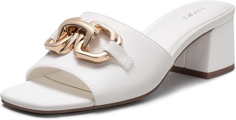 FITORY Womens Low Heel Sandals Dressy with Chunky Block Square Open Toe | Slides, Metal Chain, Slip on, Shoes for Party and Wedding, Daily Wear, Comfortable, Casual, Office, Fashion, Work, Cute in Kuwait