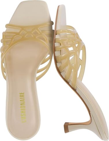 CUSHIONAIRE Naty Jelly Kitten Heels for Women, Chic Slip-On Mule Design with Modern Open Square Toe Womens Heels in Kuwait