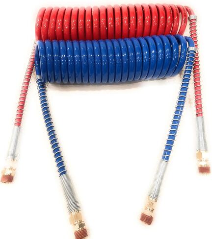 15' RED and Blue Coil Coiled AIR LINE Hose Set - Trailer Brake - 1/2" Fittings in Kuwait