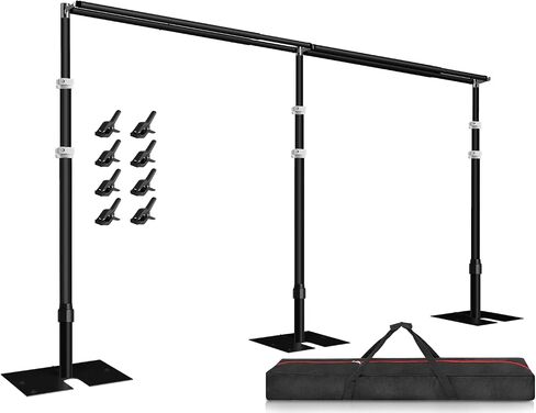EMART Backdrop Stand Heavy Duty 10x20Ft Double Crossbar Pipe and Drape | Photo Background Support Kit, Adjustable Metal Frame with Flat Base for Wedding Birthday Party Decoration-Silver in Kuwait