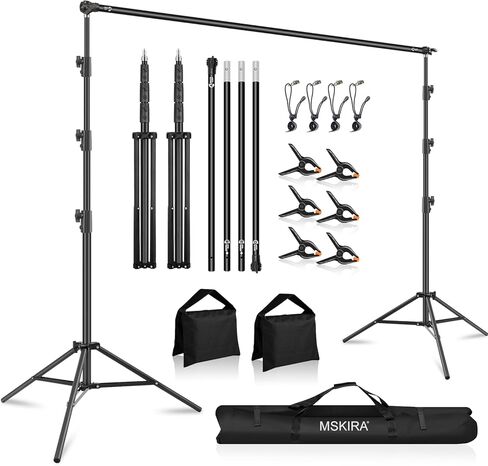 10.2x10Ft Heavy Duty Backdrop Stand, MSKIRA Adjustable Backdrop Support System Kit, Photoshoot Background Stand for Parties, Advertising Display with 6 Clamps, 4 Clips, 2 Sandbags, Carry Bag in Kuwait