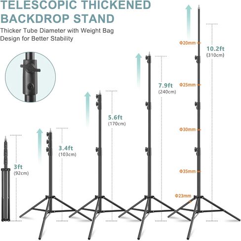 10.2x10Ft Heavy Duty Backdrop Stand, MSKIRA Adjustable Backdrop Support System Kit, Photoshoot Background Stand for Parties, Advertising Display with 6 Clamps, 4 Clips, 2 Sandbags, Carry Bag in Kuwait