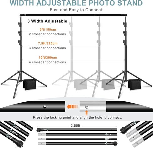 10.2x10Ft Heavy Duty Backdrop Stand, MSKIRA Adjustable Backdrop Support System Kit, Photoshoot Background Stand for Parties, Advertising Display with 6 Clamps, 4 Clips, 2 Sandbags, Carry Bag in Kuwait