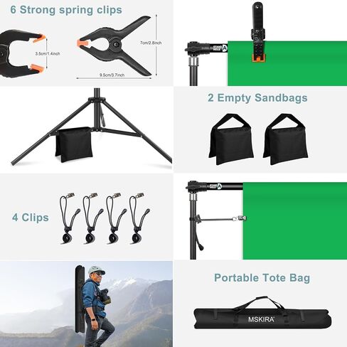 10.2x10Ft Heavy Duty Backdrop Stand, MSKIRA Adjustable Backdrop Support System Kit, Photoshoot Background Stand for Parties, Advertising Display with 6 Clamps, 4 Clips, 2 Sandbags, Carry Bag in Kuwait
