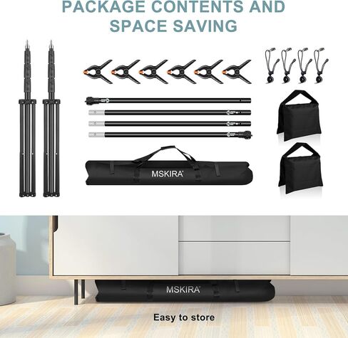 10.2x10Ft Heavy Duty Backdrop Stand, MSKIRA Adjustable Backdrop Support System Kit, Photoshoot Background Stand for Parties, Advertising Display with 6 Clamps, 4 Clips, 2 Sandbags, Carry Bag in Kuwait