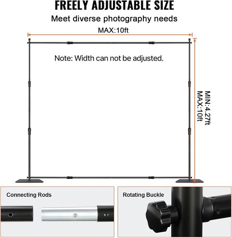 VEVOR 10ft x10ft Pipe and Drape Kit, Heavy Duty Backdrop Stand with Carbon Steel Base, Adjustable Backdrop Support with 2 Clamps and A Carry Bag for Wedding, Party, Event, Photography and Exhibition in Kuwait