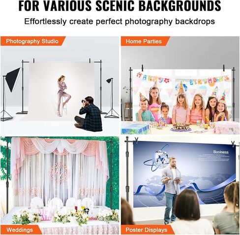 VEVOR 10ft x10ft Pipe and Drape Kit, Heavy Duty Backdrop Stand with Carbon Steel Base, Adjustable Backdrop Support with 2 Clamps and A Carry Bag for Wedding, Party, Event, Photography and Exhibition in Kuwait