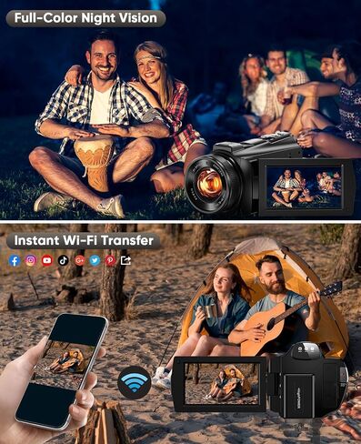 5K Video Camera Camcorder 8X Opitical Zoom Live Streaming Cameras 64MP Vlogging Camera for YouTube with Full-Color Night Vision, WiFi 3.6'' 270° IPS Touchscreen 32GB Card Autofocus Video Recorder in Kuwait