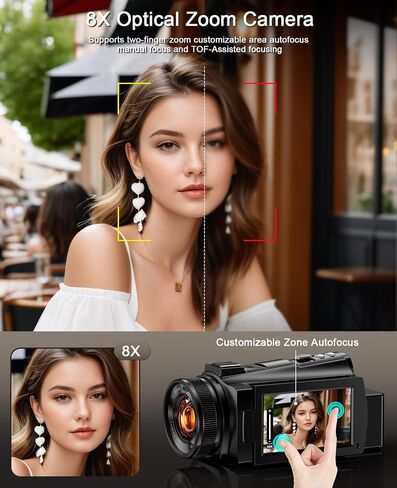 5K Video Camera Camcorder 8X Opitical Zoom Live Streaming Cameras 64MP Vlogging Camera for YouTube with Full-Color Night Vision, WiFi 3.6'' 270° IPS Touchscreen 32GB Card Autofocus Video Recorder in Kuwait