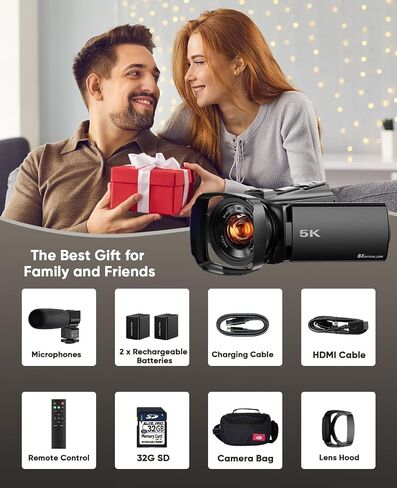 5K Video Camera Camcorder 8X Opitical Zoom Live Streaming Cameras 64MP Vlogging Camera for YouTube with Full-Color Night Vision, WiFi 3.6'' 270° IPS Touchscreen 32GB Card Autofocus Video Recorder in Kuwait