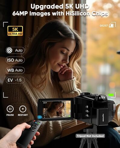 5K Video Camera Camcorder 8X Opitical Zoom Live Streaming Cameras 64MP Vlogging Camera for YouTube with Full-Color Night Vision, WiFi 3.6'' 270° IPS Touchscreen 32GB Card Autofocus Video Recorder in Kuwait