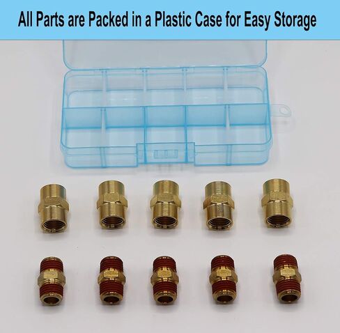 YOTOO Solid Brass Air Hose Fittings, Male and Female Couplings 1/4 inch x1/4 inch NPT with Storage Case, 10-Piece Packed in Saudi Arabia