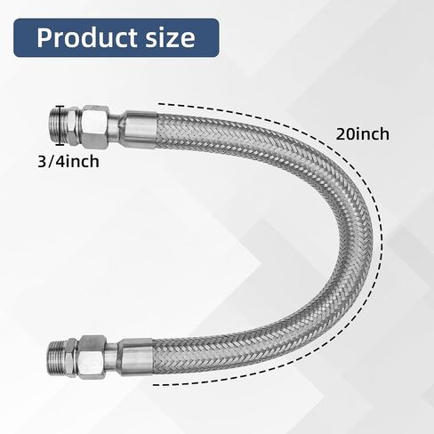 3/4" NPT Air Compressor Jumper Hose 20"length Stainless Steel Braided Hose | 450 PSI 750°F Compatible with pneumatic tools & air systems Two 3/4" Male Adapters Both Sides Fittings Rotate Freely in Kuwait