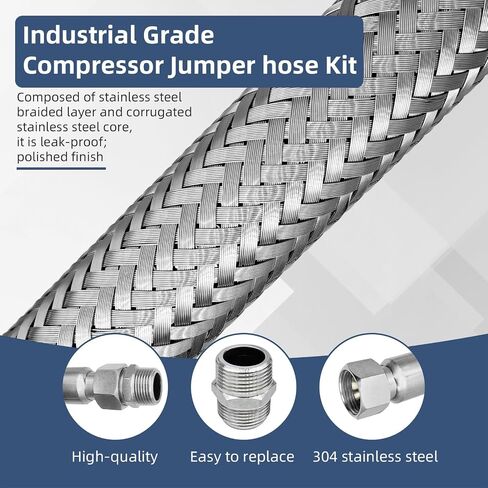 3/4" NPT Air Compressor Jumper Hose 20"length Stainless Steel Braided Hose | 450 PSI 750°F Compatible with pneumatic tools & air systems Two 3/4" Male Adapters Both Sides Fittings Rotate Freely in Kuwait