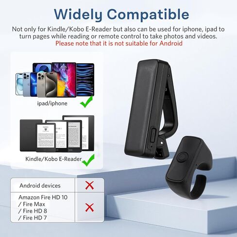 CoBak Remote Control Page Turner for Kindle Paperwhite Ipad Oasis Kobo eReaders, Camera Camcorder Remote Controls, Long-Lasting Page Turner Clicker for Tablets Reading Novels with Charging Case, Black in Kuwait