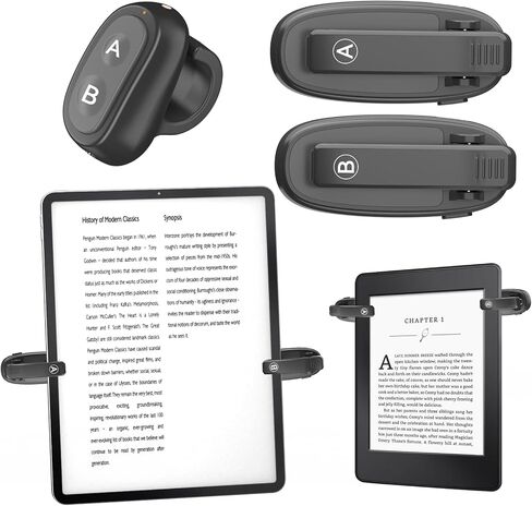 [2 Clips] [with Holder] Finger Ring Page Turner Remote for Kindle Paperwhite Remote Page Turner Accessories for Kindle Clip Clicker Rechargeable Page Turner for Ipad Android Tablets Phone Camera in Kuwait