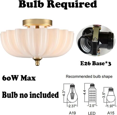 DIRYZON Modern Gold Flush Mount Ceiling Light with Milky Glass Shade | 3-Light Vintage Brass Ceiling Light, Flower Frosted Glass Ceiling Lamp for Kitchen Bedroom Hallway Entryway Nursery in Kuwait