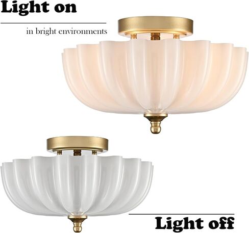 DIRYZON Modern Gold Flush Mount Ceiling Light with Milky Glass Shade | 3-Light Vintage Brass Ceiling Light, Flower Frosted Glass Ceiling Lamp for Kitchen Bedroom Hallway Entryway Nursery in Kuwait