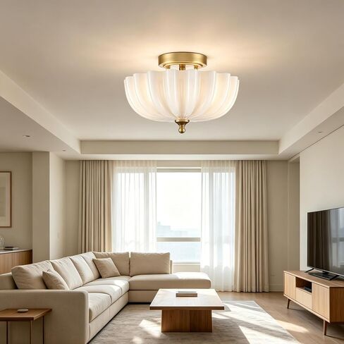 DIRYZON Modern Gold Flush Mount Ceiling Light with Milky Glass Shade | 3-Light Vintage Brass Ceiling Light, Flower Frosted Glass Ceiling Lamp for Kitchen Bedroom Hallway Entryway Nursery in Kuwait