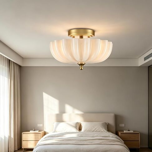 DIRYZON Modern Gold Flush Mount Ceiling Light with Milky Glass Shade | 3-Light Vintage Brass Ceiling Light, Flower Frosted Glass Ceiling Lamp for Kitchen Bedroom Hallway Entryway Nursery in Kuwait