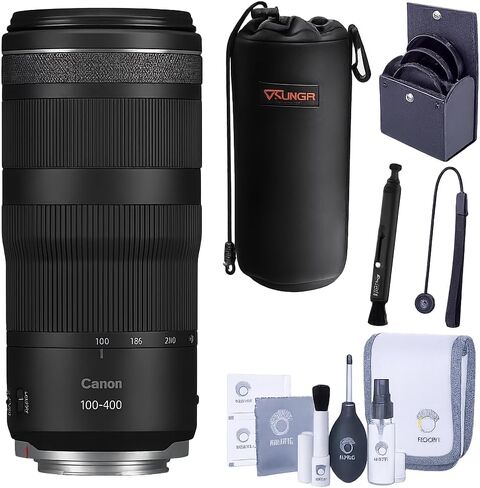 Canon RF 100-400mm f/5.6-8 is USM Lens for RF Mount | Telephoto Zoom Lens with Filter Kit (UV, CPL, ND2), Lens Case, Cap Tether, LensPen Cleaning Kit | Canon 1-Year Warranty in Kuwait