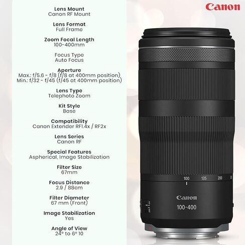 Canon RF 100-400mm f/5.6-8 is USM Lens for RF Mount | Telephoto Zoom Lens with Filter Kit (UV, CPL, ND2), Lens Case, Cap Tether, LensPen Cleaning Kit | Canon 1-Year Warranty in Kuwait