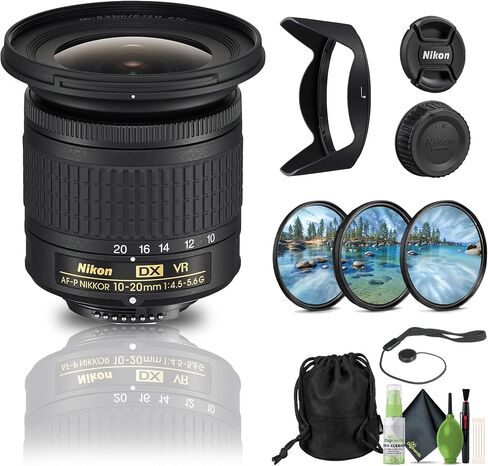 Nikon - AF-P DX NIKKOR 10-20mm f/4.5-5.6G VR Wide-Angle Zoom Lens for APS-C F-Mount Cameras (20067) + Filter Kit + Cap Keeper + Cleaning Kit in Kuwait
