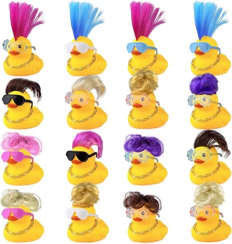 HAVAGDTM 16 Set Mini Duck Toys with Wig Necklace and Sunglasses Cute Mini Duck Figurines for Kids Teens Birthday Baby Shower Party Favors Classroom Prizes and Party Decorations in Kuwait