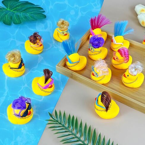 HAVAGDTM 16 Set Mini Duck Toys with Wig Necklace and Sunglasses Cute Mini Duck Figurines for Kids Teens Birthday Baby Shower Party Favors Classroom Prizes and Party Decorations in Kuwait