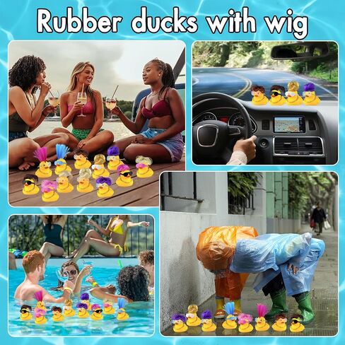 HAVAGDTM 16 Set Mini Duck Toys with Wig Necklace and Sunglasses Cute Mini Duck Figurines for Kids Teens Birthday Baby Shower Party Favors Classroom Prizes and Party Decorations in Kuwait