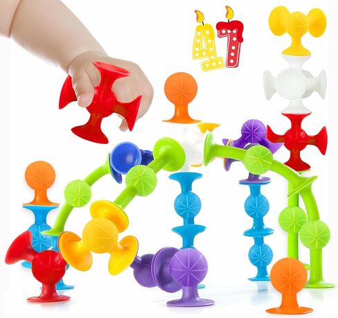 Suction Bath Toys for Baby, 24 Piece Starter Set Suction Cup Toys Stocking Stuffers Preschool Sensory Fidget Toys for Toddlers 1-3 4-8 | No Hole Bath Toy | BPA Free OT(Large) in Kuwait