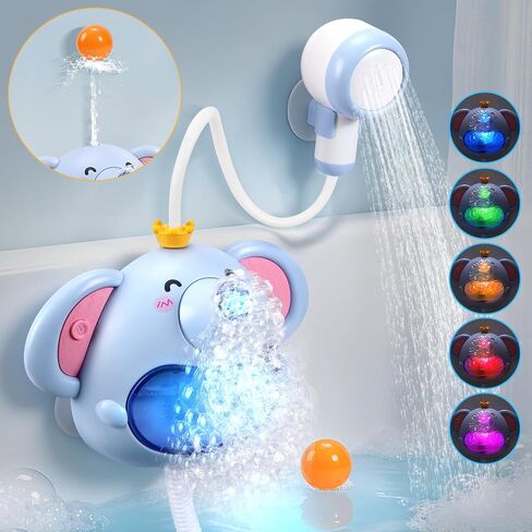 Bath Toys Light Up Baby Bath Toys for Kids Ages 1-3 4-8 Bath Bubble Machine 2 in 1 with Baby Shower Head Toddler Bath Toys with Colourful RGB Light in Kuwait