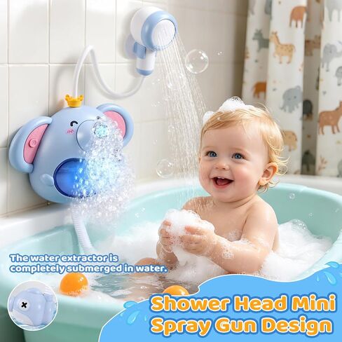 Bath Toys Light Up Baby Bath Toys for Kids Ages 1-3 4-8 Bath Bubble Machine 2 in 1 with Baby Shower Head Toddler Bath Toys with Colourful RGB Light in Kuwait