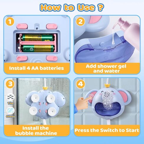 Bath Toys Light Up Baby Bath Toys for Kids Ages 1-3 4-8 Bath Bubble Machine 2 in 1 with Baby Shower Head Toddler Bath Toys with Colourful RGB Light in Kuwait