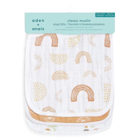 aden + anais 100% Cotton Muslin Snap Bib – Super Absorbent, Soft 3-Layer Baby Bib for Boys & Girls with Adjustable Snap-Closure for Teething, Eating, Drooling, 3-Pack, Keep Rising in Kuwait