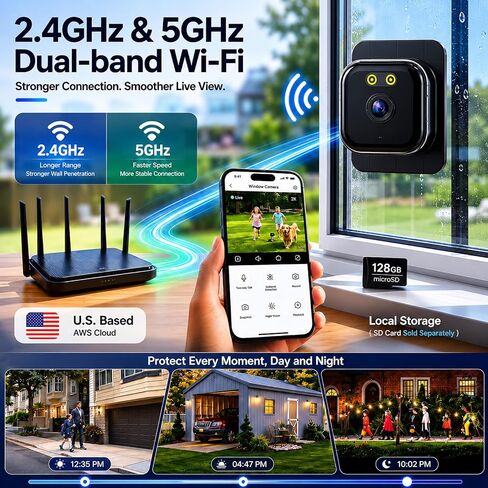 Window Camera 3MP 2K Indoor for Home Security, Color Night Vision - 2Pack | No Drilling See Outside from Inside Through Glass, 2.4GHz & 5GHz WiFi, AI Person Detection, Anti-Reflection Design in Kuwait