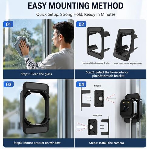 Window Camera 3MP 2K Indoor for Home Security, Color Night Vision - 2Pack | No Drilling See Outside from Inside Through Glass, 2.4GHz & 5GHz WiFi, AI Person Detection, Anti-Reflection Design in Kuwait